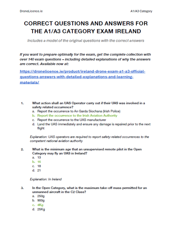 Ireland Drone Exam A1/A3 – Official Questions & Answers with Detailed Explanations And Learning Materials - Image 3