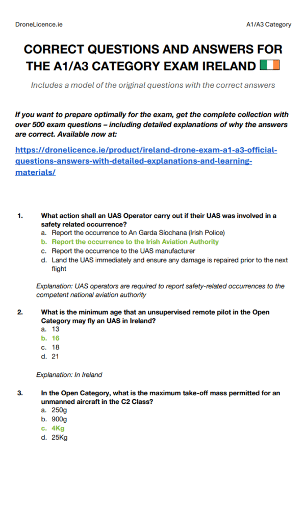 Ireland Drone Exam A1/A3 – Official Questions & Answers with Detailed Explanations And Learning Materials - Image 3
