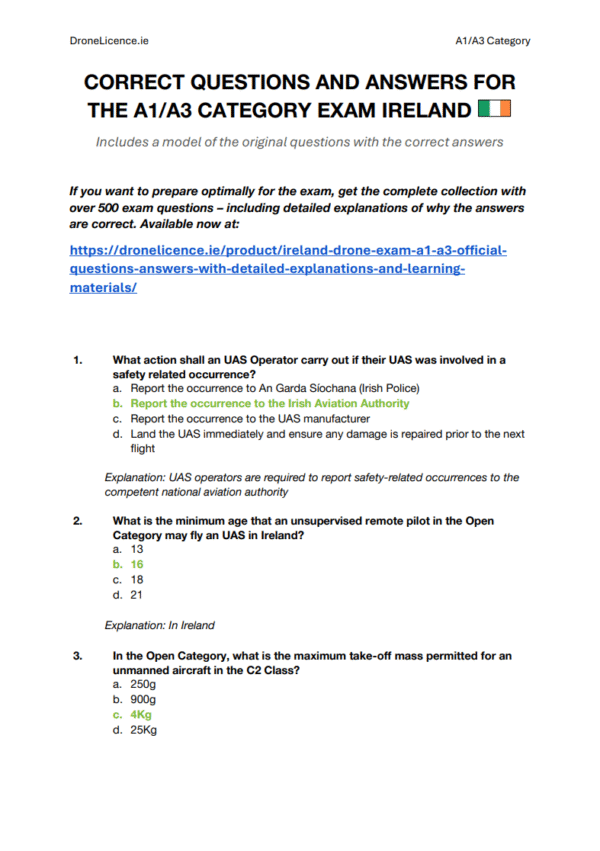 Ireland Drone Exam A1/A3 – Official Questions & Answers with Detailed Explanations And Learning Materials - Image 3