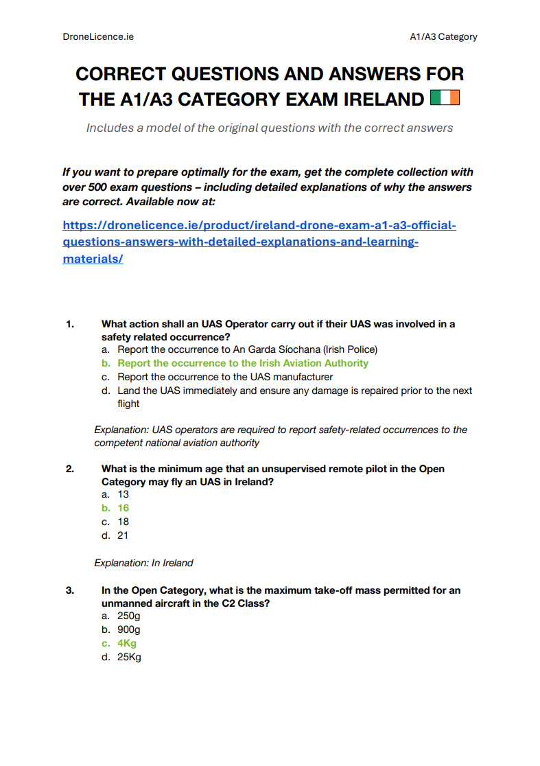 Ireland Drone Exam A1/A3 – Official Questions & Answers with Detailed Explanations And Learning Materials - Image 3