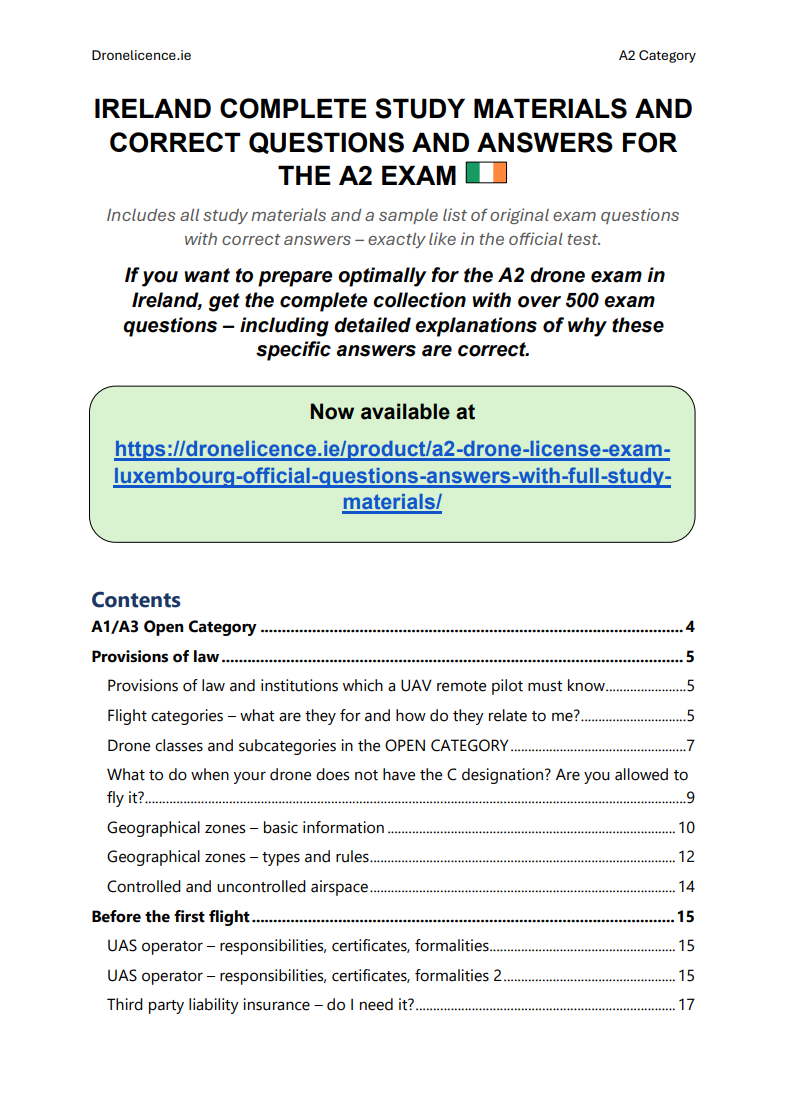 A2 Drone License Exam Ireland – Official Questions & Answers with Full Study Materials - Image 2